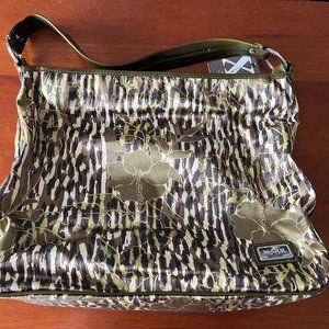 NWT MAXX NEW YORK PRINTED OLIVE SATIN HOBO WITH PATENT TRIM